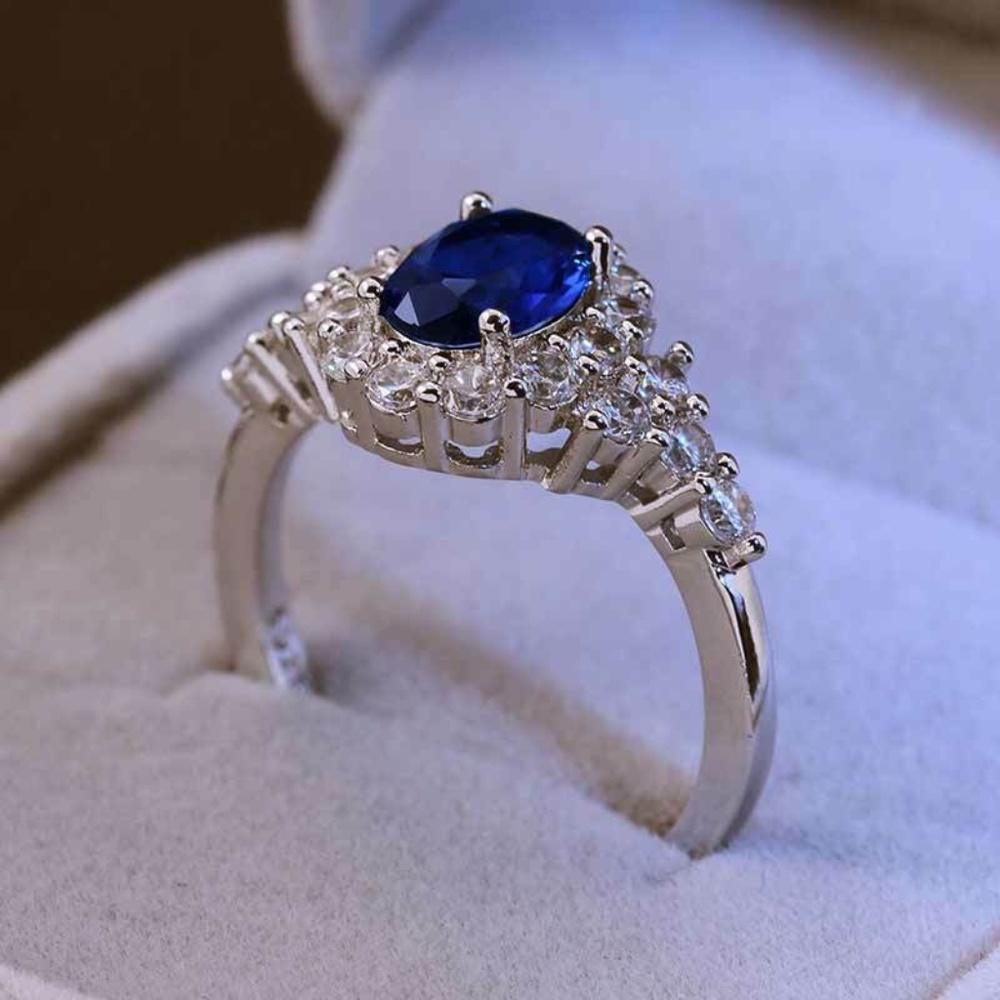 925 Silver Oval Cut Blue Sapphire Ring New - Picture 4 of 7